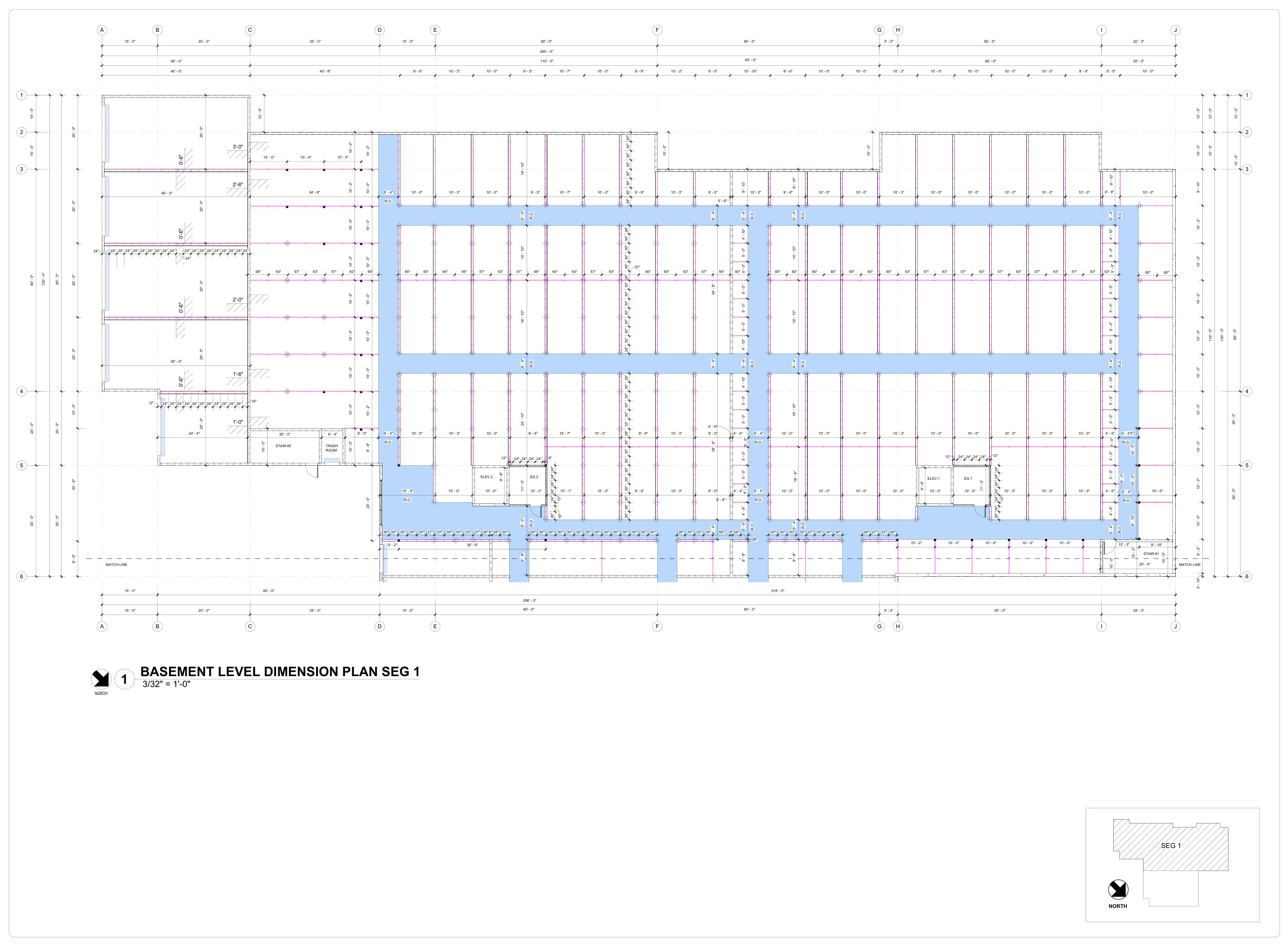 Light gauge framing plan and grid layout details